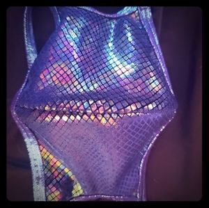 Purple holographic mermaid scale print facemask
